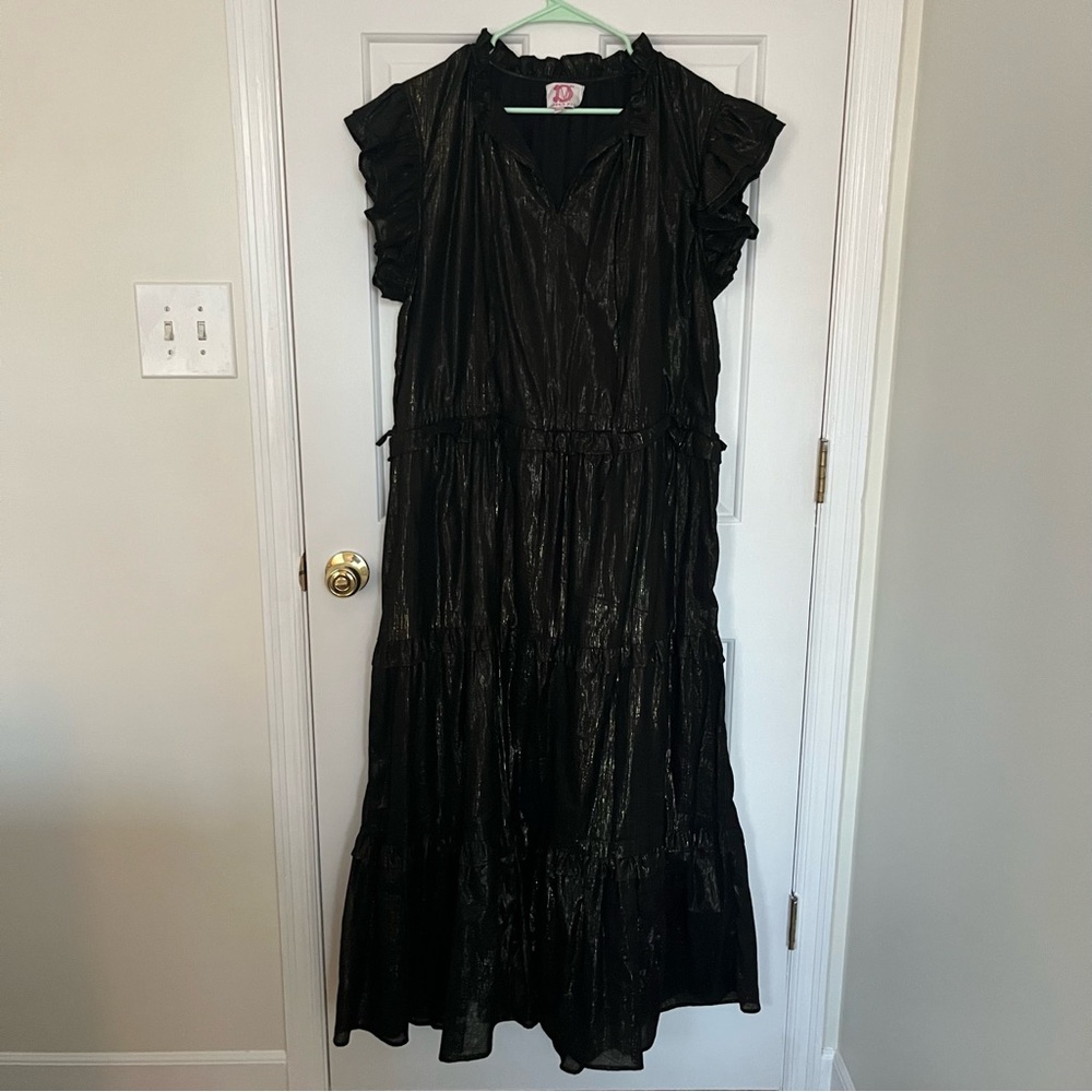 Victoria Dunn Black and Gold Maxi Dress